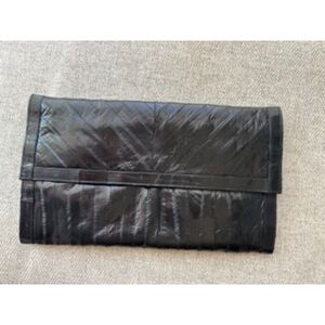 Vintage Royal Hock Genuine Eel Skin Clutch Wallet Black Envelope Purse